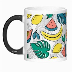 Seamless Pattern Tropical Fruit Banana Watermelon Papaya Lemon Orange Monstera Morph Mugs by Vaneshart