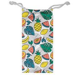 Seamless Pattern Tropical Fruit Banana Watermelon Papaya Lemon Orange Monstera Jewelry Bag by Vaneshart