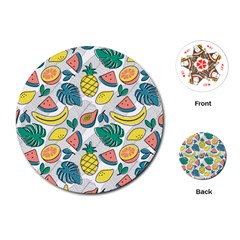 Seamless Pattern Tropical Fruit Banana Watermelon Papaya Lemon Orange Monstera Playing Cards Single Design (round) by Vaneshart