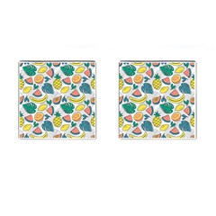 Seamless Pattern Tropical Fruit Banana Watermelon Papaya Lemon Orange Monstera Cufflinks (square) by Vaneshart