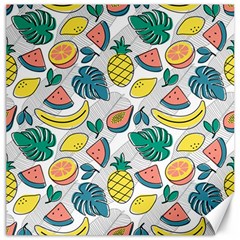 Seamless Pattern Tropical Fruit Banana Watermelon Papaya Lemon Orange Monstera Canvas 12  X 12  by Vaneshart