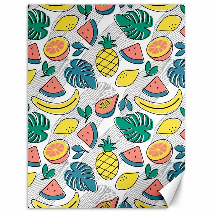 Seamless Pattern Tropical Fruit Banana Watermelon Papaya Lemon Orange Monstera Canvas 12  x 16 