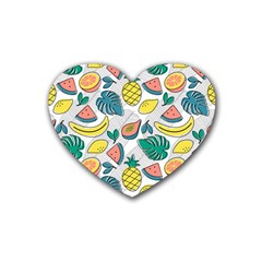 Seamless Pattern Tropical Fruit Banana Watermelon Papaya Lemon Orange Monstera Rubber Coaster (heart)  by Vaneshart