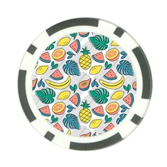 Seamless Pattern Tropical Fruit Banana Watermelon Papaya Lemon Orange Monstera Poker Chip Card Guard by Vaneshart