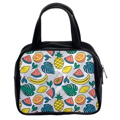 Seamless Pattern Tropical Fruit Banana Watermelon Papaya Lemon Orange Monstera Classic Handbag (two Sides) by Vaneshart