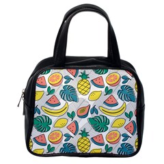 Seamless Pattern Tropical Fruit Banana Watermelon Papaya Lemon Orange Monstera Classic Handbag (one Side) by Vaneshart