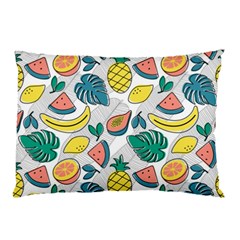 Seamless Pattern Tropical Fruit Banana Watermelon Papaya Lemon Orange Monstera Pillow Case by Vaneshart