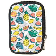 Seamless Pattern Tropical Fruit Banana Watermelon Papaya Lemon Orange Monstera Compact Camera Leather Case by Vaneshart