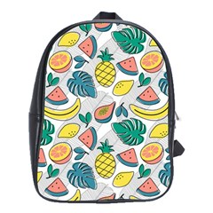 Seamless Pattern Tropical Fruit Banana Watermelon Papaya Lemon Orange Monstera School Bag (large) by Vaneshart