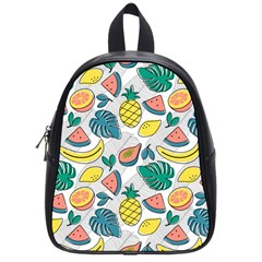 Seamless Pattern Tropical Fruit Banana Watermelon Papaya Lemon Orange Monstera School Bag (small) by Vaneshart