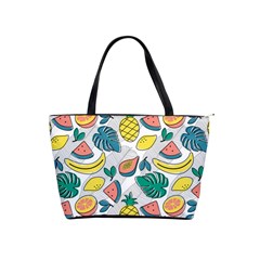 Seamless Pattern Tropical Fruit Banana Watermelon Papaya Lemon Orange Monstera Classic Shoulder Handbag by Vaneshart