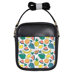 Seamless Pattern Tropical Fruit Banana Watermelon Papaya Lemon Orange Monstera Girls Sling Bag by Vaneshart