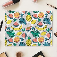 Seamless Pattern Tropical Fruit Banana Watermelon Papaya Lemon Orange Monstera Cosmetic Bag (xl) by Vaneshart