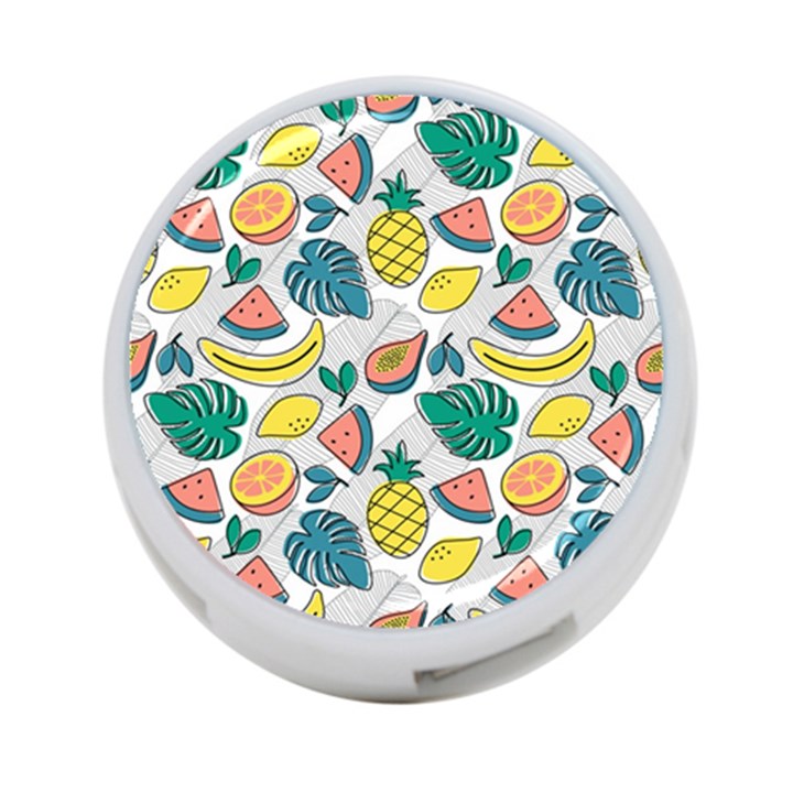 Seamless Pattern Tropical Fruit Banana Watermelon Papaya Lemon Orange Monstera 4-Port USB Hub (One Side)