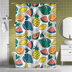 Seamless Pattern Tropical Fruit Banana Watermelon Papaya Lemon Orange Monstera Shower Curtain 48  X 72  (small)  by Vaneshart