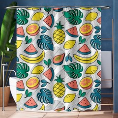 Seamless Pattern Tropical Fruit Banana Watermelon Papaya Lemon Orange Monstera Shower Curtain 60  X 72  (medium)  by Vaneshart