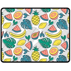 Seamless Pattern Tropical Fruit Banana Watermelon Papaya Lemon Orange Monstera Fleece Blanket (medium)  by Vaneshart