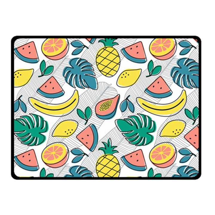 Seamless Pattern Tropical Fruit Banana Watermelon Papaya Lemon Orange Monstera Fleece Blanket (Small)