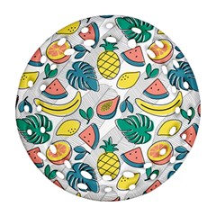 Seamless Pattern Tropical Fruit Banana Watermelon Papaya Lemon Orange Monstera Ornament (round Filigree)