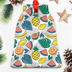 Seamless Pattern Tropical Fruit Banana Watermelon Papaya Lemon Orange Monstera Ornament (bell) by Vaneshart