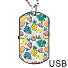 Seamless Pattern Tropical Fruit Banana Watermelon Papaya Lemon Orange Monstera Dog Tag Usb Flash (two Sides) by Vaneshart