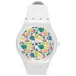 Seamless Pattern Tropical Fruit Banana Watermelon Papaya Lemon Orange Monstera Round Plastic Sport Watch (M) Front