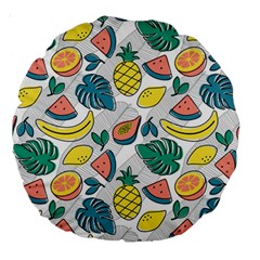 Seamless Pattern Tropical Fruit Banana Watermelon Papaya Lemon Orange Monstera Large 18  Premium Round Cushions by Vaneshart