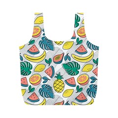 Seamless Pattern Tropical Fruit Banana Watermelon Papaya Lemon Orange Monstera Full Print Recycle Bag (m) by Vaneshart