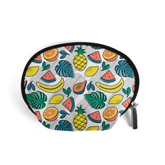 Seamless Pattern Tropical Fruit Banana Watermelon Papaya Lemon Orange Monstera Accessory Pouch (small) by Vaneshart