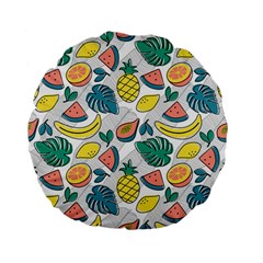 Seamless Pattern Tropical Fruit Banana Watermelon Papaya Lemon Orange Monstera Standard 15  Premium Flano Round Cushions by Vaneshart