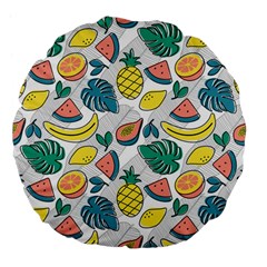 Seamless Pattern Tropical Fruit Banana Watermelon Papaya Lemon Orange Monstera Large 18  Premium Flano Round Cushions by Vaneshart