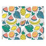 Seamless Pattern Tropical Fruit Banana Watermelon Papaya Lemon Orange Monstera Double Sided Flano Blanket (Large)  80 x60  Blanket Front