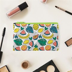 Seamless Pattern Tropical Fruit Banana Watermelon Papaya Lemon Orange Monstera Cosmetic Bag (xs) by Vaneshart