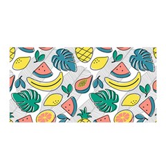 Seamless Pattern Tropical Fruit Banana Watermelon Papaya Lemon Orange Monstera Satin Wrap by Vaneshart