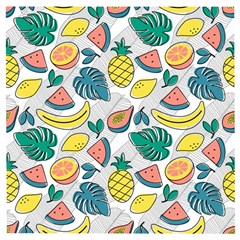 Seamless Pattern Tropical Fruit Banana Watermelon Papaya Lemon Orange Monstera Wooden Puzzle Square by Vaneshart