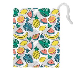 Seamless Pattern Tropical Fruit Banana Watermelon Papaya Lemon Orange Monstera Drawstring Pouch (4xl) by Vaneshart