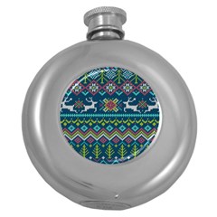 Background With Fabric Texture Winter Round Hip Flask (5 Oz) by Vaneshart