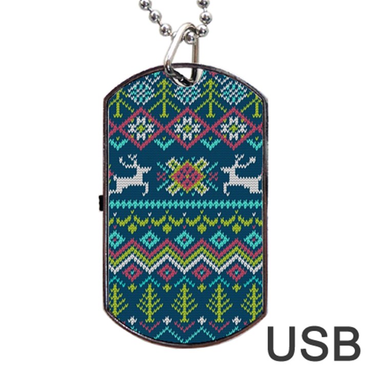 Background With Fabric Texture Winter Dog Tag USB Flash (Two Sides)