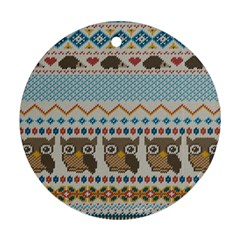 Fabric Texture With Owls Ornament (round) by Vaneshart