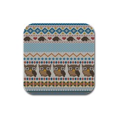 Fabric Texture With Owls Rubber Square Coaster (4 Pack)  by Vaneshart