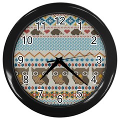 Fabric Texture With Owls Wall Clock (black)