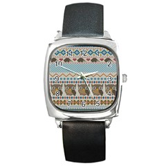 Fabric Texture With Owls Square Metal Watch by Vaneshart