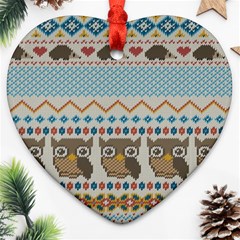 Fabric Texture With Owls Heart Ornament (two Sides) by Vaneshart