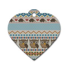 Fabric Texture With Owls Dog Tag Heart (one Side) by Vaneshart