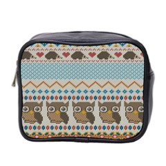 Fabric Texture With Owls Mini Toiletries Bag (two Sides) by Vaneshart