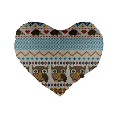 Fabric Texture With Owls Standard 16  Premium Heart Shape Cushions by Vaneshart