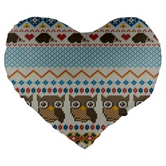 Fabric Texture With Owls Large 19  Premium Heart Shape Cushions by Vaneshart