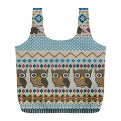 Fabric Texture With Owls Full Print Recycle Bag (l) by Vaneshart