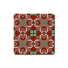 Grandma S Christmas Knitting Pattern Red Green White Colors Square Magnet by Vaneshart