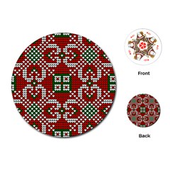 Grandma S Christmas Knitting Pattern Red Green White Colors Playing Cards Single Design (round) by Vaneshart